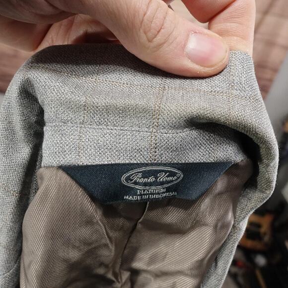 Pronto Uomo Platinum Sport Coat Mens 42R Gray Silk Wool Windowpane Blazer - Picture 7 of 13